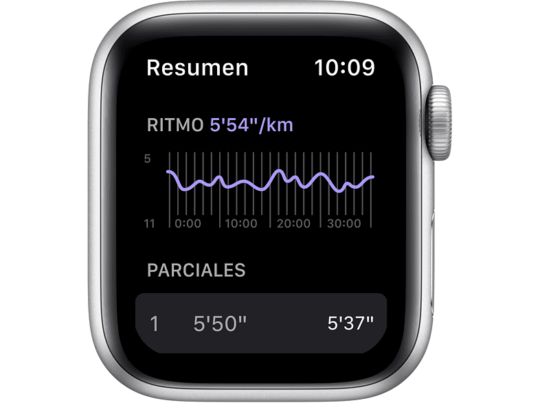 Apple Watch Nike SE (2021), GPS, 40 mm, Caja de aluminio en plata, Correa Nike Sport platino puro/negro