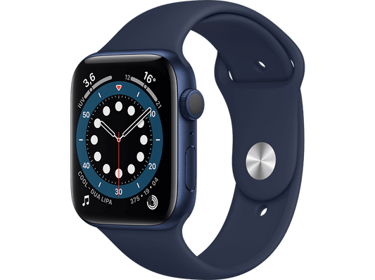 Apple Watch Series 6, GPS, 44 mm, Caja de aluminio en azul, Correa deportiva azul marino intenso