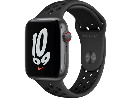 Apple Watch Nike SE (2021), GPS+CELL, 44 mm, Caja aluminio en gris espacial, Correa Nike Sport antracita/negro